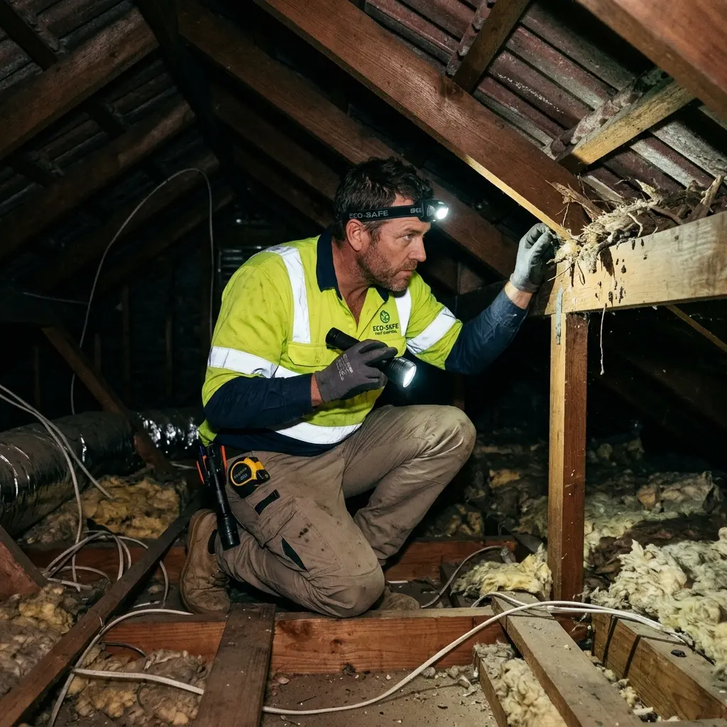 Technician using detection equipment to locate a dead rat inside a Koo Wee Rup wall cavity