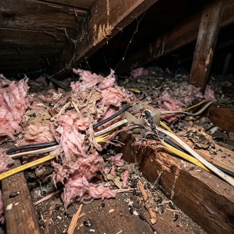 Contaminated ceiling insulation being assessed in a Koo Wee Rup roof space