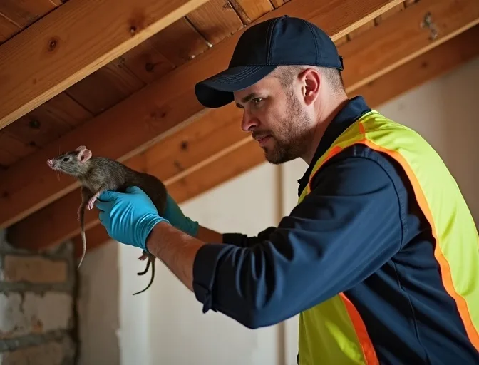 Technician inspecting a roof cavity for a dead rat in Koo Wee Rup